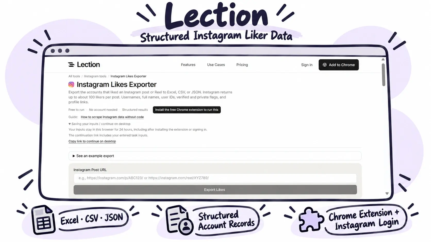 lection instagram likes exporter