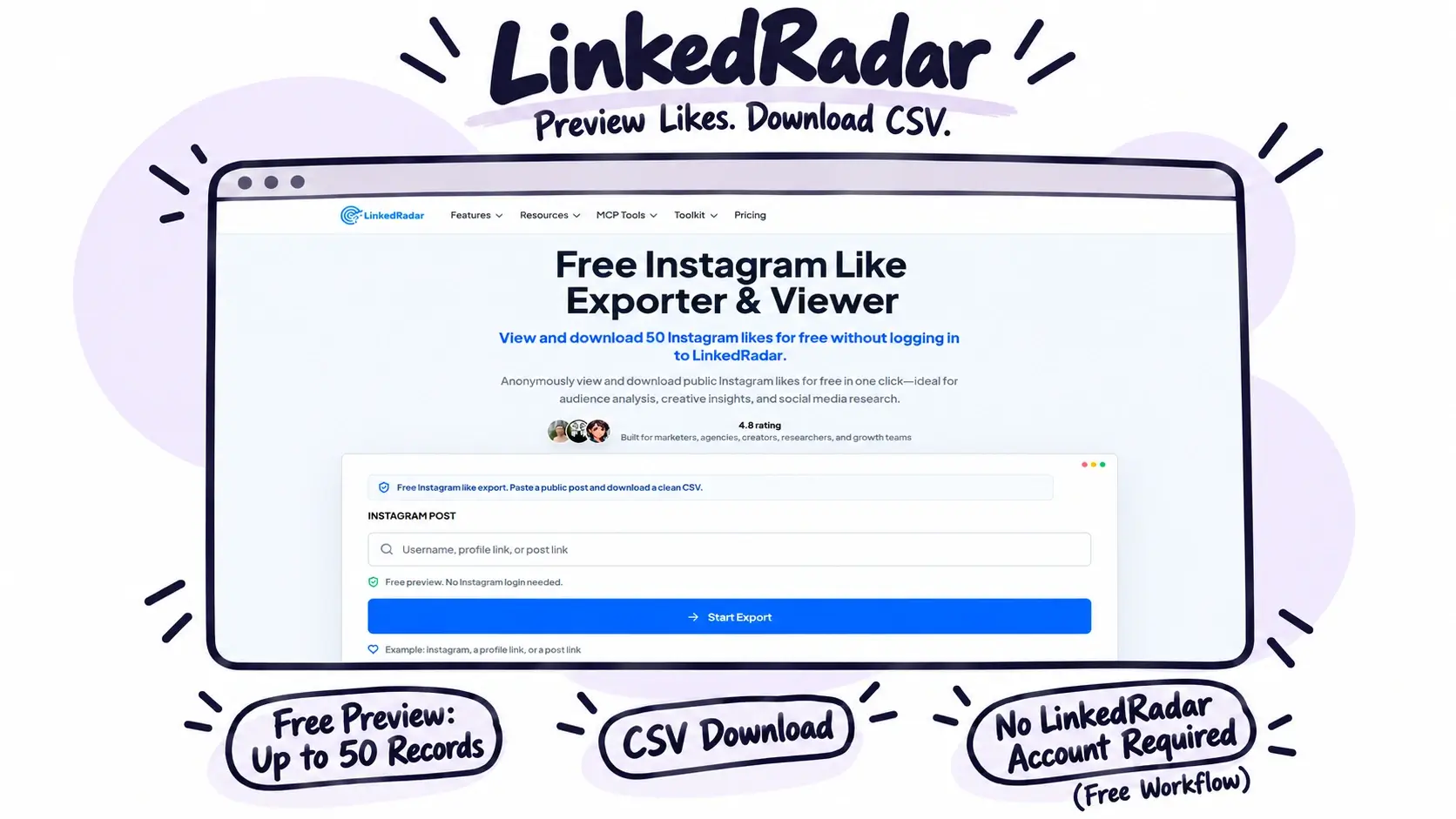 linkedradar instagram likes exporter